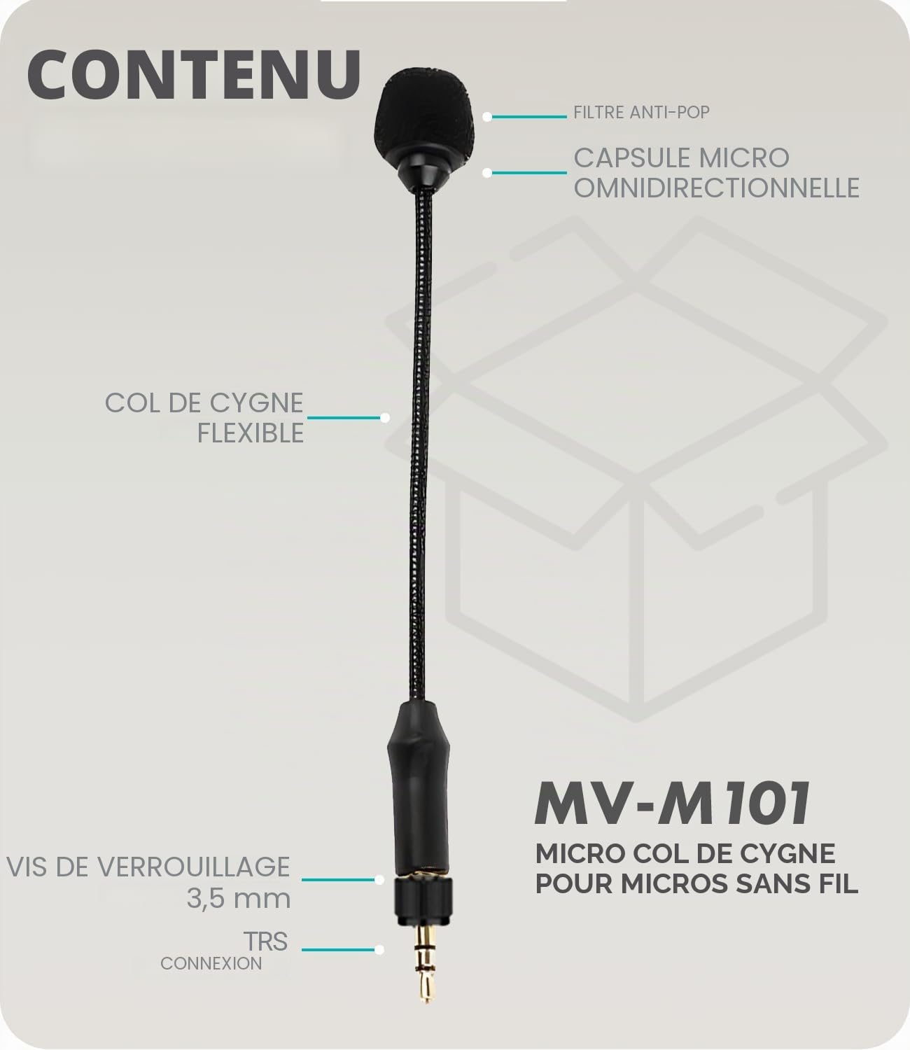 Movo MV-M101 Microphone Lavalier Omnidirectionnel à Col de Cygne – Compatible avec Les Émetteurs sans Fil DJI Mic/Rode Wireless Go Series – Micro-Cravate pour Interviews et Créateurs de Contenu