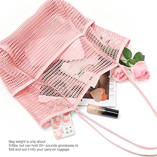 Image of KPX Beach Bag with Mini Pocket, Beach Tote Bags for Women Large Foldable Mesh Swimming Pool Travel Bags - Sandproof