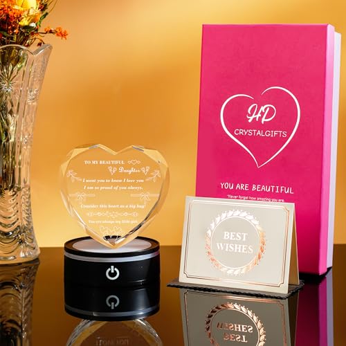 Meaningful Birthday Gifts for Daughter from Mom Dad to My Daughter Heart Crystal Keepsake with Light Base to Christmas Graduation Mothers Day