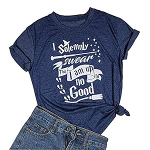 Womens-I-Solemnly-Swear-That-I-Am-Up-to-No-Good-T-Shirt-Funny-Halloween-Letter-Print-Tee-Tops Women's I Solemnly Swear That I Am Up to No Good T-Shirt Funny Halloween Letter Print Tee Tops