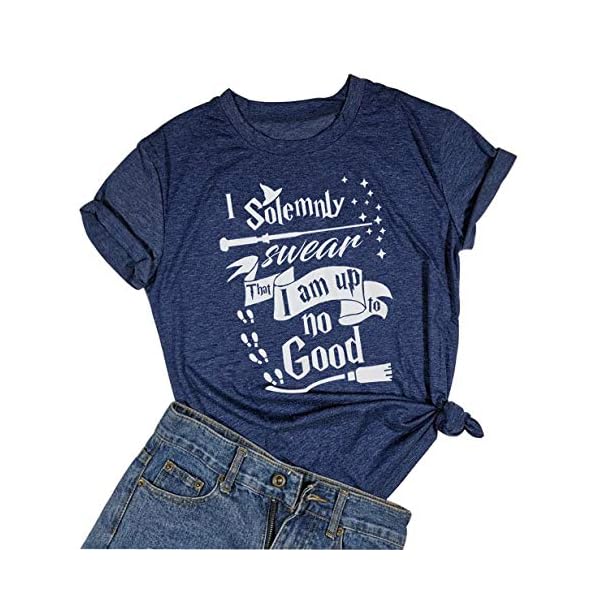 Women's I Solemnly Swear That I Am Up to No Good T-Shirt Funny Halloween Letter Print Tee Tops