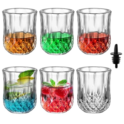 REUJIHXY Vasos de chupito redondos de 1.7 onzas con fondo de diamante de 50 ml, vasos de chupito Soju lindos vasos de chupito a granel, vasos de chupito de tequila, vasos de chupito transparentes (6)