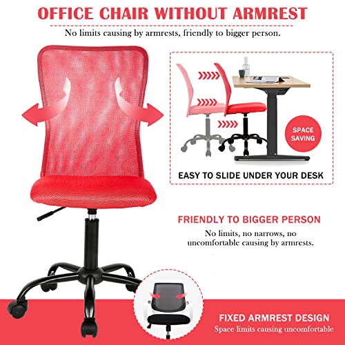 Fll Home Office Chair Executive Office Chair Height Adjustable Armless Ergonomic Desk Chair Mesh Computer Chair Mid Back With Lumbar Support (Red), 20.3 X 16.7 X 40.2 Inches #TOP5