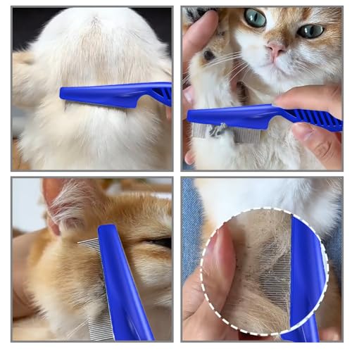 ZELHYEUU 4 Stück Katze Hund Flohkamm, Läusekamm, Metall Zähne Floh Tränenfleckentferner Kamm, Haustier Kamm Edelstahl