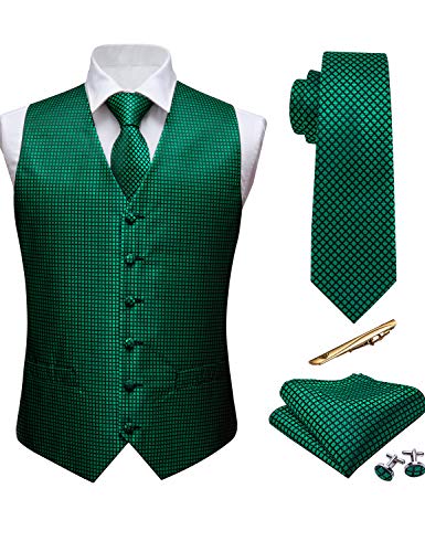 Barry.Wang Juego de 5 chalecos para hombre con complementos y diseño de cachemira Verde Verde esmeralda. XL