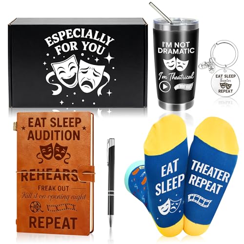 5 Pcs Theater Gifts Set - 20oz Tumblers, Leather Notebook, Pen, Socks, Keychain,Musical...