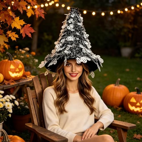 16 Inch Tinsel Skull Tree Cone Hat Halloween Party Hat for Party Decor - image 7