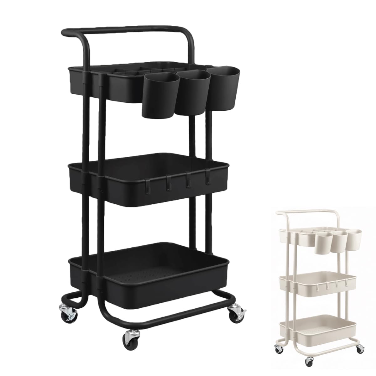 Vivezen - Carrito Auxiliar, Carrito de Almacenamiento con Ruedas y asa - 3 estantes