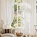 Anmao Vintage White Lace Curtains 84 Inches Long 2 Panels Set, Romantic Elegant Light Filtering Semi Sheer Floral Thick Lacy Curtain Drapes for Living Room and Bedroom, Each Panel 55W x 84L, Off White