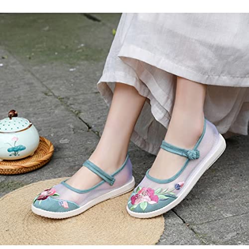 Spring New Flat-Heeled Round-Toe Hollow Women's Shoes Comfortable Shallow Mouth Embroidered Shoes Cloth Shoes Mesh Shoes (Color : A Size : Code 36) (A Code 35)2