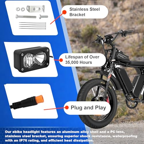 Image of Compatible fits Ridstar Q20 Ebike Headlight, 6500K 20W Super Bright Waterproof LED Light for Ebike, 3 Pin Universal 12V-60V for Ebike, Motorcycle, ATV