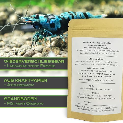 Premium Hokkaido Chips 10g + 1g Bonus - Kürbis Streifen | Für Aquarium & Terrarium Garnelen, Schnecken, Krebse, Welse | Made in Germany