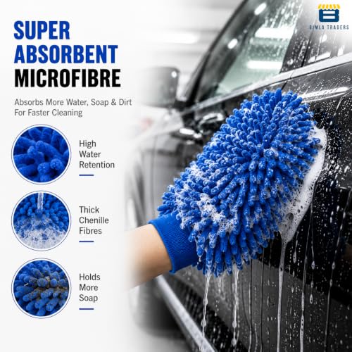 Image of Btag Microfibre Double Sided Wash Mitt Cleaning Gloves | Regular Quality | Super Absorbent | Extra Large | 2 pc Pack | Blue