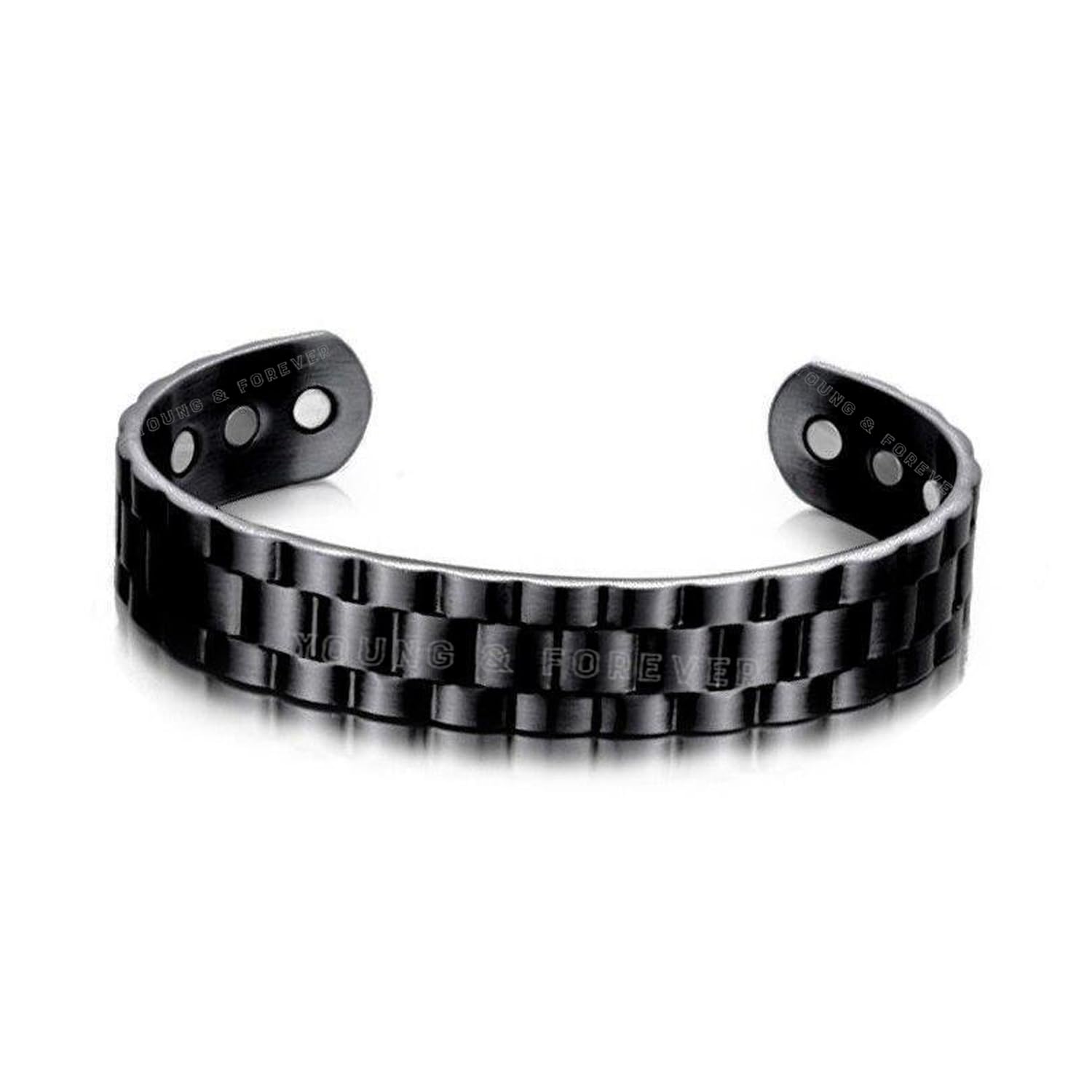 Young & ForeverMagnetic Black Gear Cuff Bracelet - Adjustable Unisex Sport Band with Ultra Strength Magnets Relieves Fatigue and Joint Pain