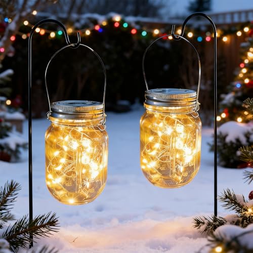Lámpara Solar para Jardín, XVZ 2 unidades 20 LED Farolillos Solares Exterior Resistente en Cristal para Bodas, Paredes, árboles, Patio y Balcón(Blanco Cálido)