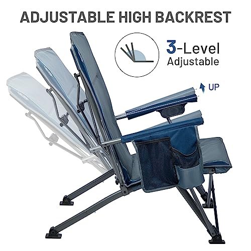 Timber Ridge Low Beach Chair For Adults 3-Position Adjustable High Back Heavy Duty Reclining Camping Chair With Cup Holder And Carry Bag 300 Lbs Capacity, Blue #TOP3