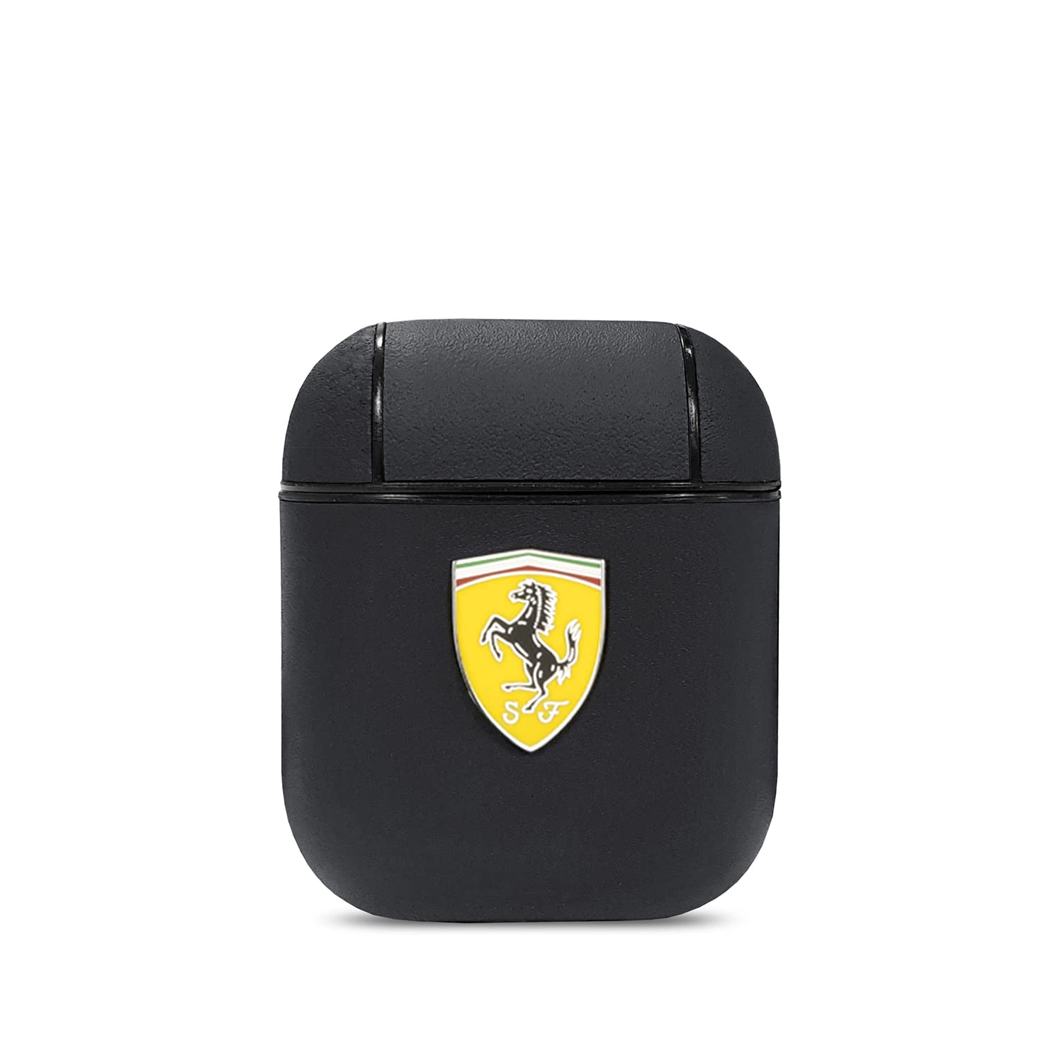 CG MOBILEFerrari FESA2LEBK On Track Leather case With Metal Logo for Airpods 1/2 Officially Licensed, Dust Proof, Compatible with Airpods 1/2 - Black