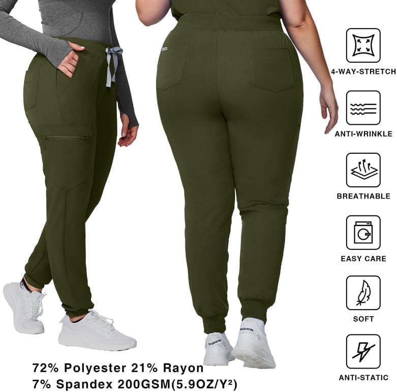 Kitmaz Medical Scrub Pants for Women - Mid Rise 4-Way Stretch Anti-Wrinkle Slim Fit Jogger Pants, Drawstring & 5 Pockets - Image 5