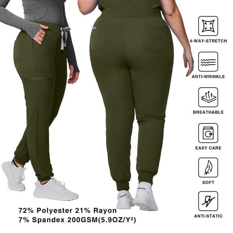 Image of Kitmaz Scrub Pants for Women - Mid Rise 4-Way Stretch Anti-Wrinkle Slim Fit Jogger Pants, Drawstring & 5 Pockets