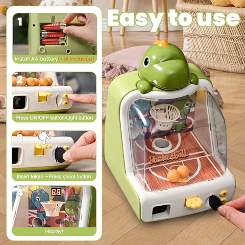 Tabletop Basketball Game for Kids,Basketball Shooting Game,Dinosaur Desktop Games Interactive Coin-Op Arcade Electronic Toys for Toddler Light&Sound Indoor Sports Toy Birthday Gifts for Boys Girls 3+