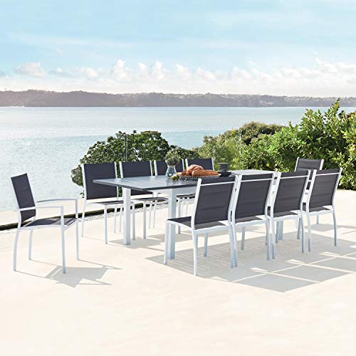 CONCEPT USINE | Salon de Jardin en Aluminium 10 Places | Design Arezzo Blanc | Table Extensible + 10 Chaises | Rallonge Papillon Pratique | Forte Résistance...
