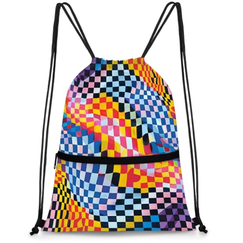Abstract Colored Mosaics Drawstring Bag Drawstring Backpack Waterproof Smooth Sport Draw String Back Bag Gym Camping Beach Bag for Men Women