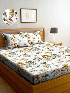Twill Fabric Supersoft Feel Cotton Fitted King Size bedsheet with 2 Elegant Pillow Covers (72x78x10)