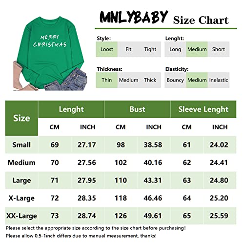 MNLYBABY Blusa feminina Merry Christmas Believe, estampa xadrez, floco de neve, manga comprida, gola
