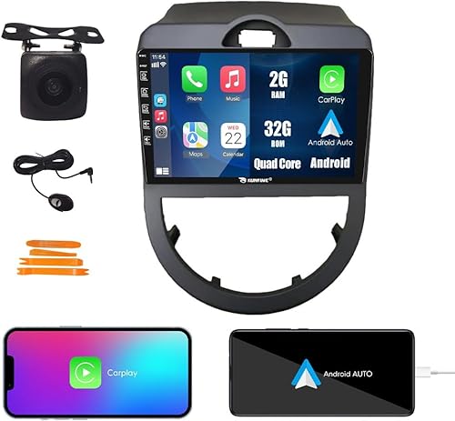 Kunfine Coche CarPlay Android Navegación Automática Estéreo GPS Radio Reverse Cámara Pantalla 9 "IPS Pantalla Táctil Headunit Tablet Pad Media