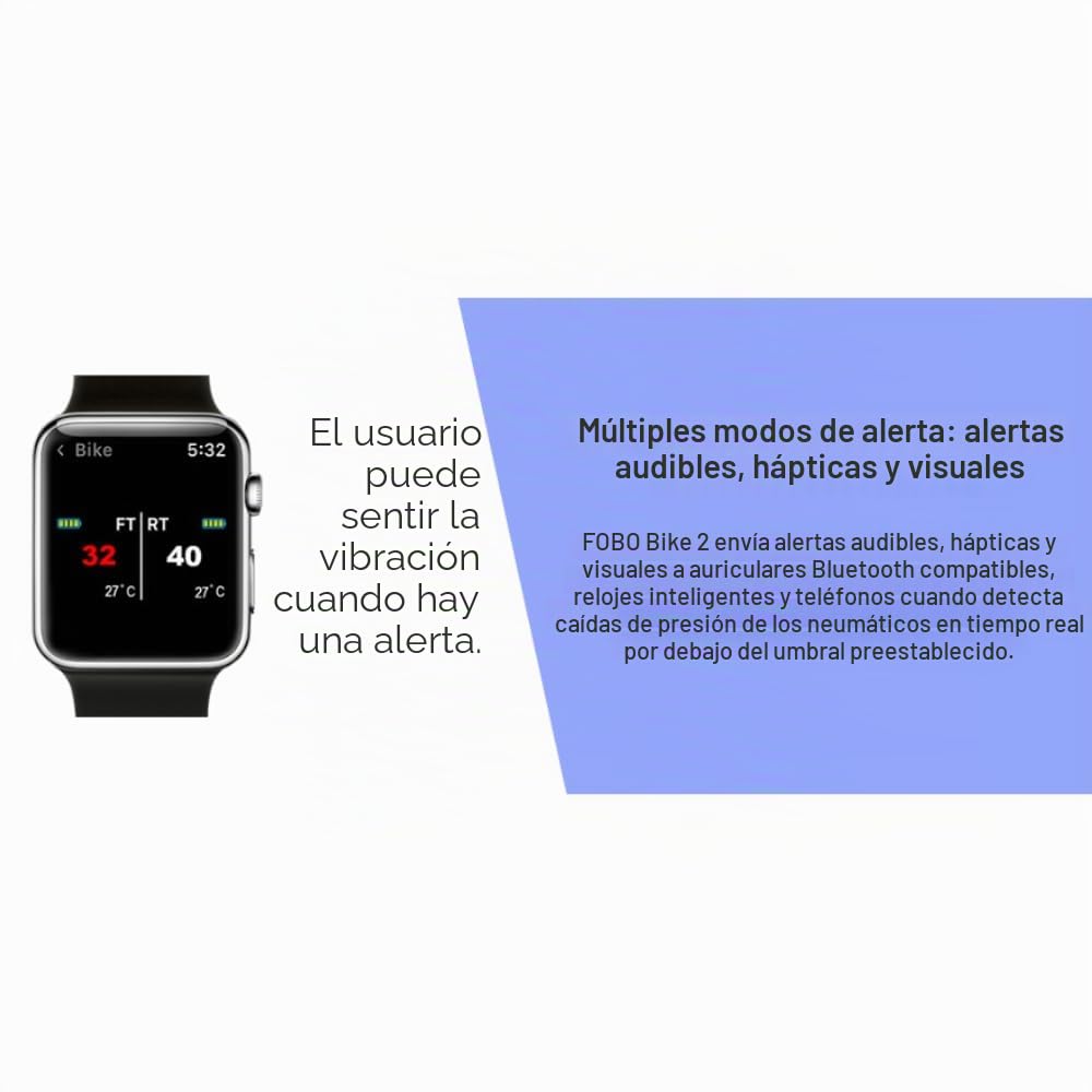 FOBO Bike 2 Sistema de Control de Presión de Neumáticos con Aplicación - Sensor de Presión de Neumáticos Inteligente Bluetooth 5.0 para Motocicletas Manómetro de Presión de Neumáticos - Negro