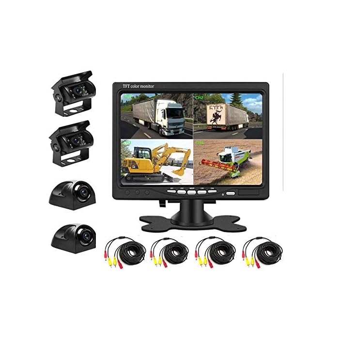 Buy Car Backup Camera and Monitor Kit, 7 Inch HD Quad Split Monitor 4