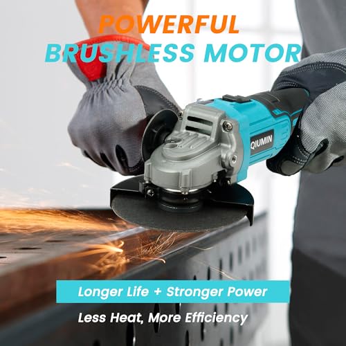 QIUMIN Accu Haakse Slijper 125 mm, 10.000 tpm, Brushless Motor, 2 x 4,0Ah, voor Metaal, Steen, Hout - Afbeelding 3