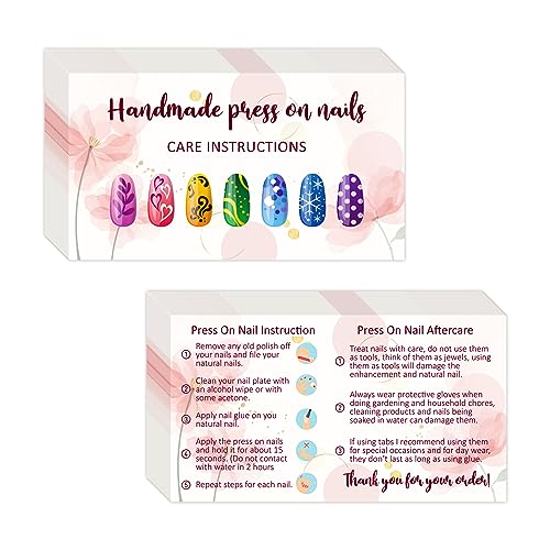 YHNTGB 240 Pcs Press On Nail Cards 2x3.5 Inch Aftercare Instructions DIY Kit with Application and Removal Tips Manicure Supplies for Home and Business