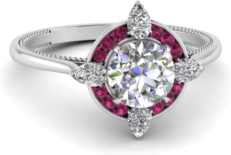 Choose Your Gemstone Compass Point Halo Diamond CZ Ring Sterling Silver Round Shape Halo Engagement Rings Everyday Jewelry Wedding Jewelry Handmade Gifts for Wife US Size 4 to 12