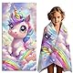 FEELJAM Kinder Strandtuch Mädchen Einhorn Strandhandtuch 70 x 140 Schwimmen Duschtuch - Buntes Einhorn