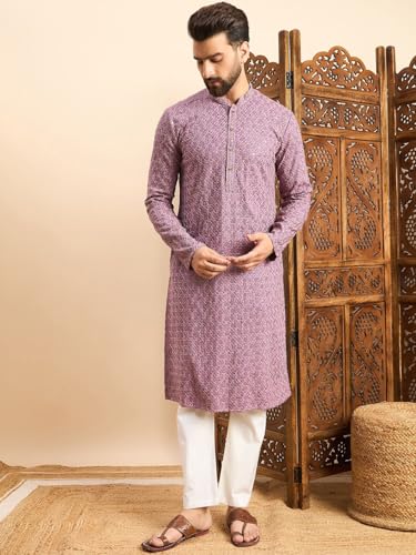Image of Amazon Brand - Tavasya Men Rayon Blend Geometric Regular Kurta