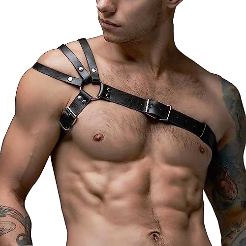 YIOTMOP Punk Body Brust Harness Männer Leder Gothic Herren Kleidung Sissy Dessous Männer Gay Unterwäsche Einstellbar Körper Bondage Brustgurt Fetisch Erotik Brust Geschirr Erotische Dessus Rave Outfit