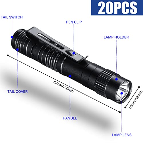 20 Pcs Mini Pen Light Flashlights, Pocket Flashlights Pen For Nurses With Clip Small Led Handheld Slim Torches For Outdoor Without Aaa Battery (Black,3.54 Inch) #TOP1