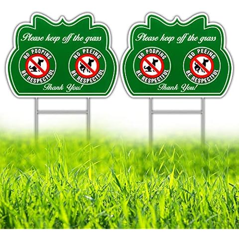 HISVISION No Peeing/Pooping Be Respectful Dog Sign 2 Pack, Keep Off The Grass Yard Sign with Metal Wire H-Stakes, 12" x 9" Stay Off Grass Signs Double Sided UVresistance, Waterproof, Easy to Install Cover
