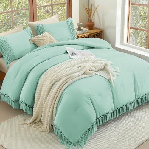 Image of Andency Comforter Full Size Set Mint, Boho Lightweight Vintage Soft Bedding Comforter Sets, 3 Pieces Bed Set (79x90In Comforter & 2 Pillowcases)