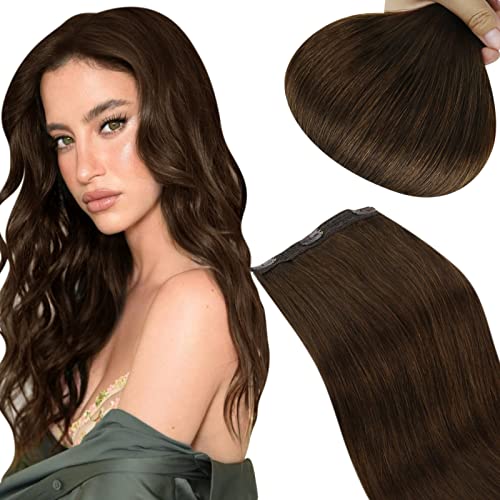 Clip in One Piece Extensions Chocolate Brown One Piece Hair Extensions Real Human Hair #4 Dark Brown Clip in Brazilian Hair Extensions 3/4 Full Head 16inch 70g