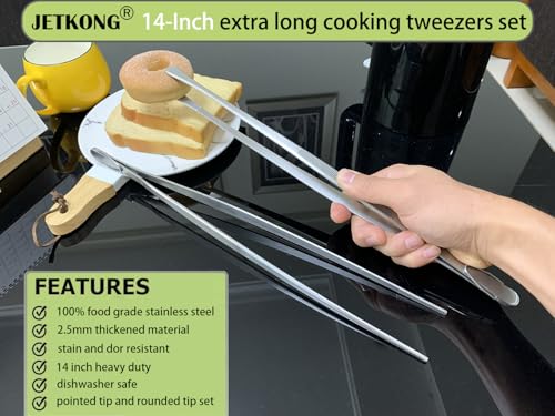 image for JETKONG 2 Pcs 14-Inch Food Tweezers Stainless Steel Tweezer Tongs Extr