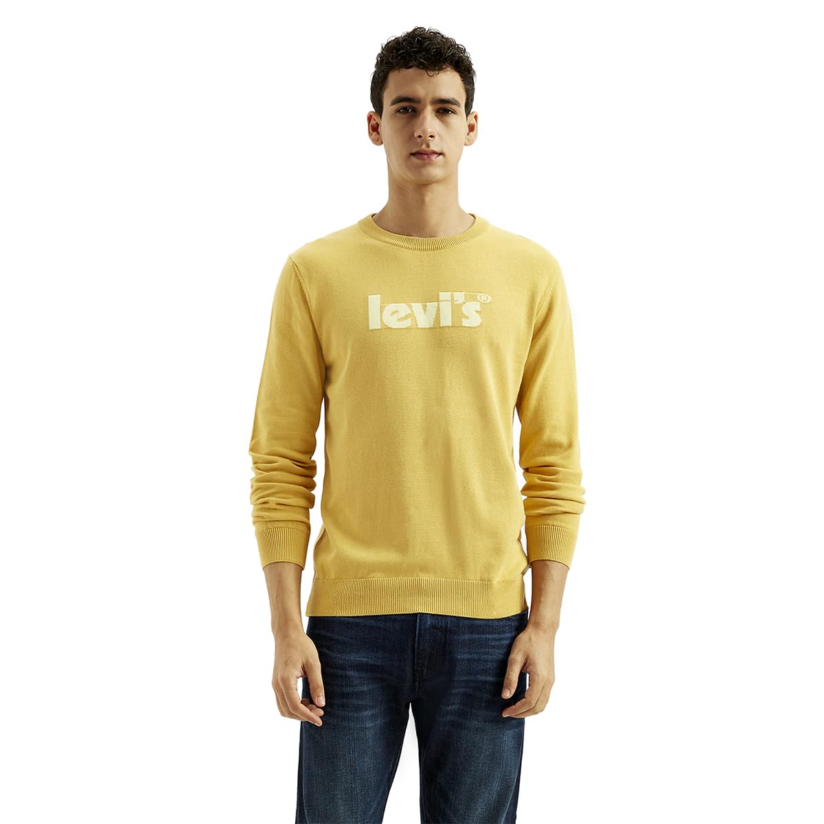 levi's Men's Brand Logo Yellow Crew Neck Sweater-picture-35