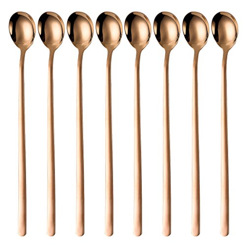 8x 9-Inch Long Handle Spoon in Rose Gold