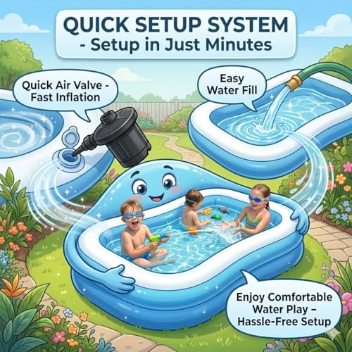 Image of 7 Feet Rectangular Inflatable Pool for Kids & Toddlers | Family Swimming Pool for Backyard | Durable Child-Safe PVC Inflatable Pool, Portable & Easy Inflate