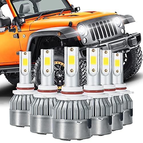 PLDDE Set of 6 High+Low Beam+Fog Light Combo Xenon White Aluminum All-in-One LED COB Headlights Driving Lamps Bulbs Conversion Kit Fit Silverado Sierra Avalanche Grand Cherokee Expedition Explorer