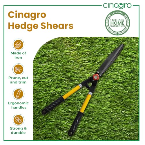 Image of Cinagro Garden Hedge Shears with PVC Handle, 3mm Thick Heavy Duty Carbon Steel Blade, Comfortable Rubber Grip for Trimming, Pruning, Cutting, Hedge Cutter Tool For Lawn, Shrub, Plant Branch Scissor