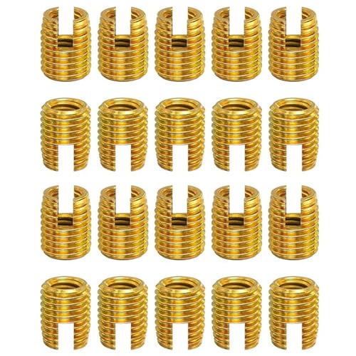 20pcs Self Tapping Threaded Inserts Kits M8 Female Thread Reinforce Repair Tool, Carbon Steel Slotted Thread Repair Insert Nuts Gold
