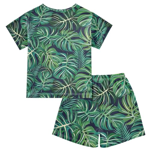 ALAZA Tropical Palm Leaf Pajamas Short Sleeve 2 Piece Sleepwear Top and Bottom Pajama Set Unisex2