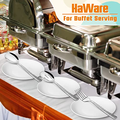 HaWare Hammered Serving Utensils Set, 6-Piece Stainless Steel Square Hostess Serving Set include Serving Spoon, Fork, Slotted Spoon for Party Buffet Banquet Catering, Mirror Polished, Dishwasher Safe
